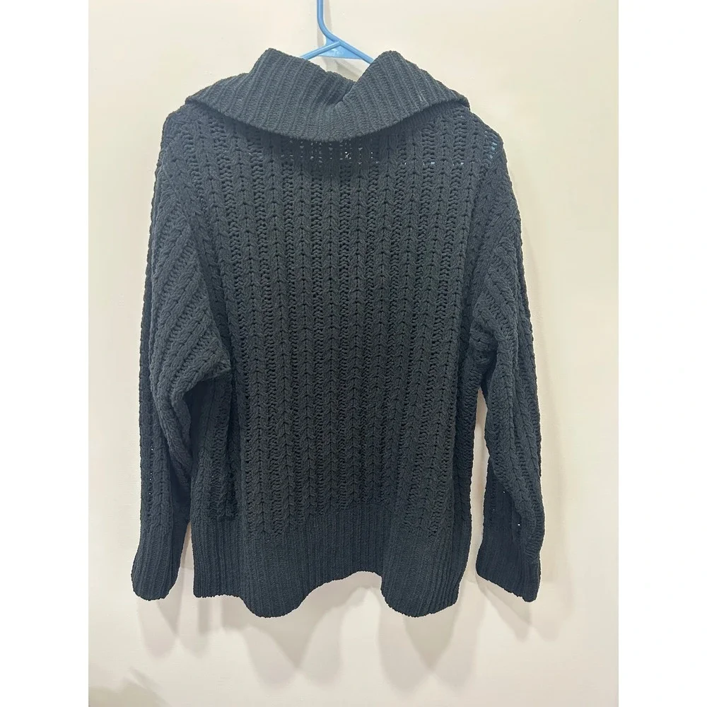Aerie Sweater Womens Medium Black Chunky Knit Oversized Pullover Collar Cozy - Picture 8 of 10